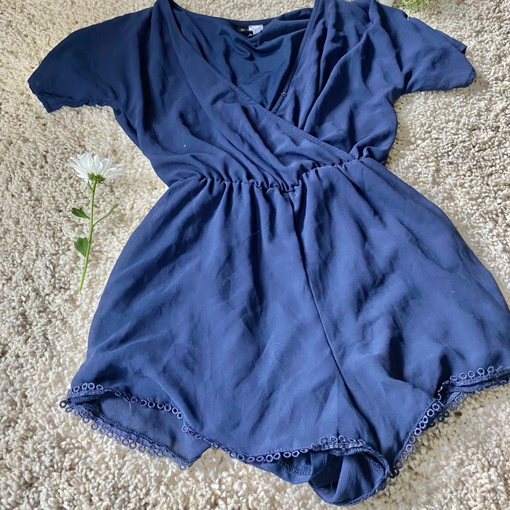 H&M divided fringy bottom navy blue modest casual chic spring / summer r… - Picture 2 of 4